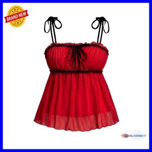 Plus Size Lace Babydoll Peplum Bustier Cami Top Tie Shoulder 2000s